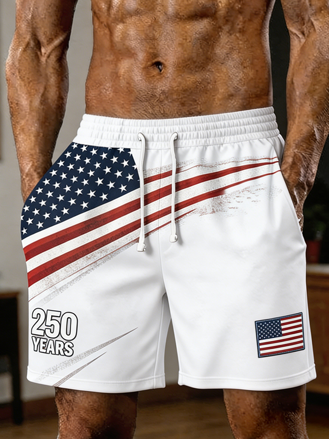 Men's 250 YEARS American Flag Patriotic Gradient Print Shorts