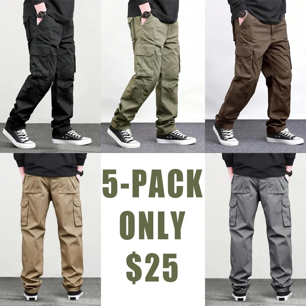 Men's Loose Solid Pocket Drawstring Waist Cargo Pants