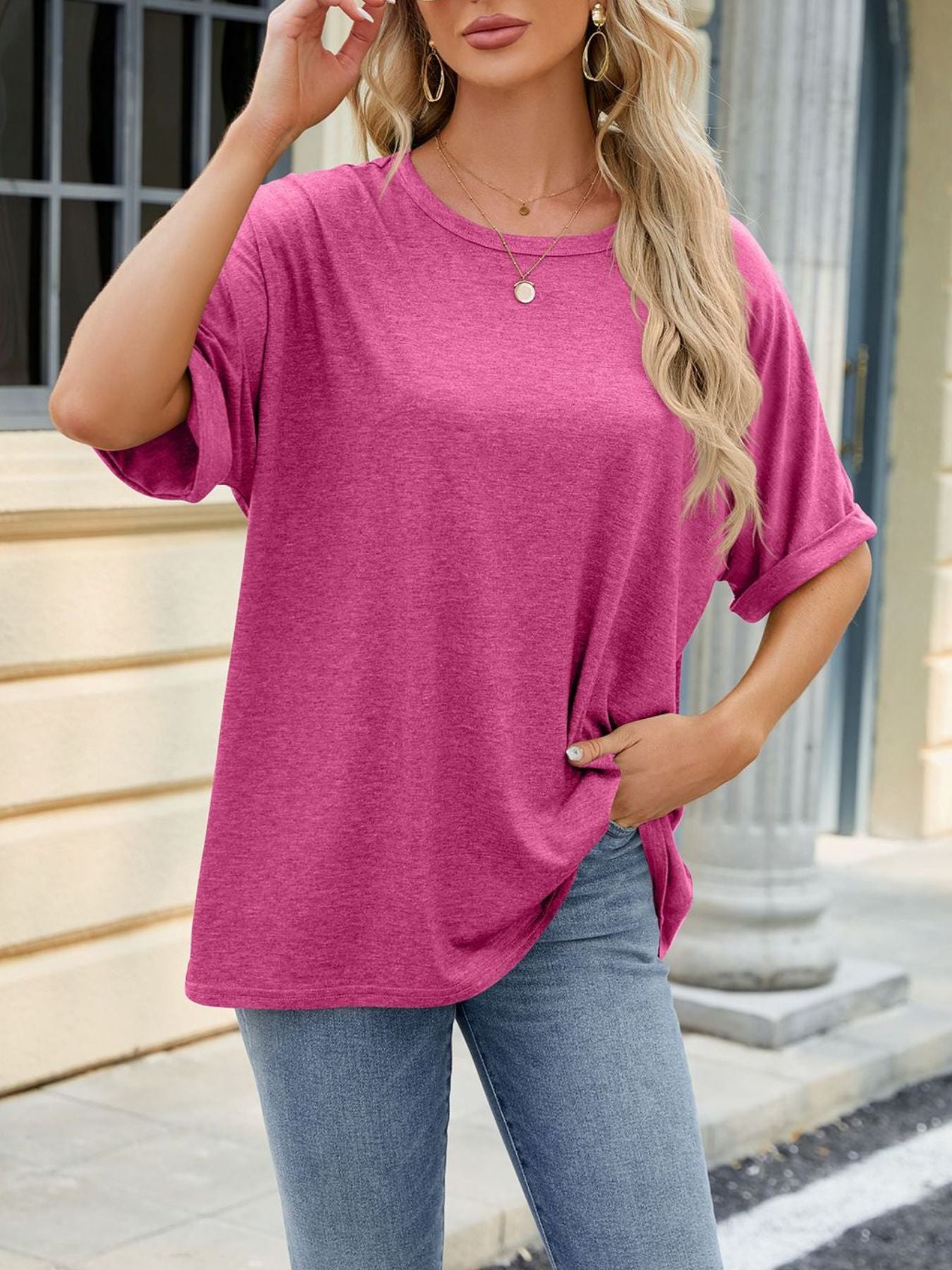 Casual Loose Fit Rolled Sleeve T-Shirt