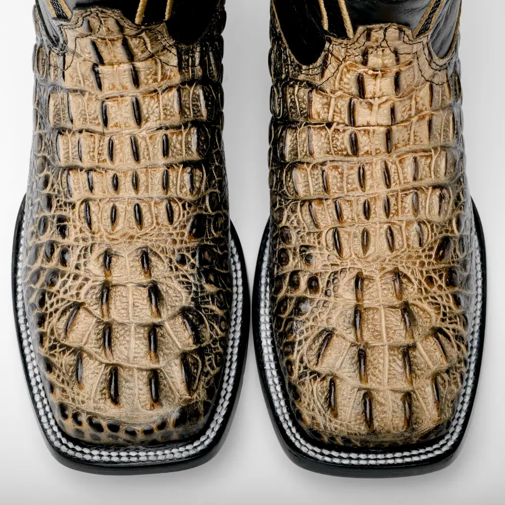 Orix Two-Tone Caiman Neck Leather Boots - Square Toe