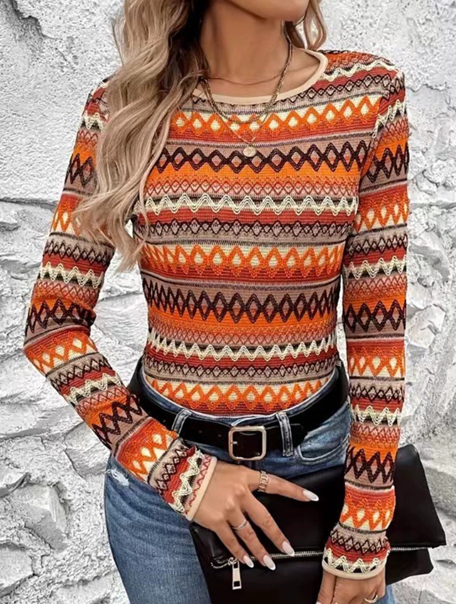 Colorful Stripe Long Sleeve Casual Tee_CWTTL01222