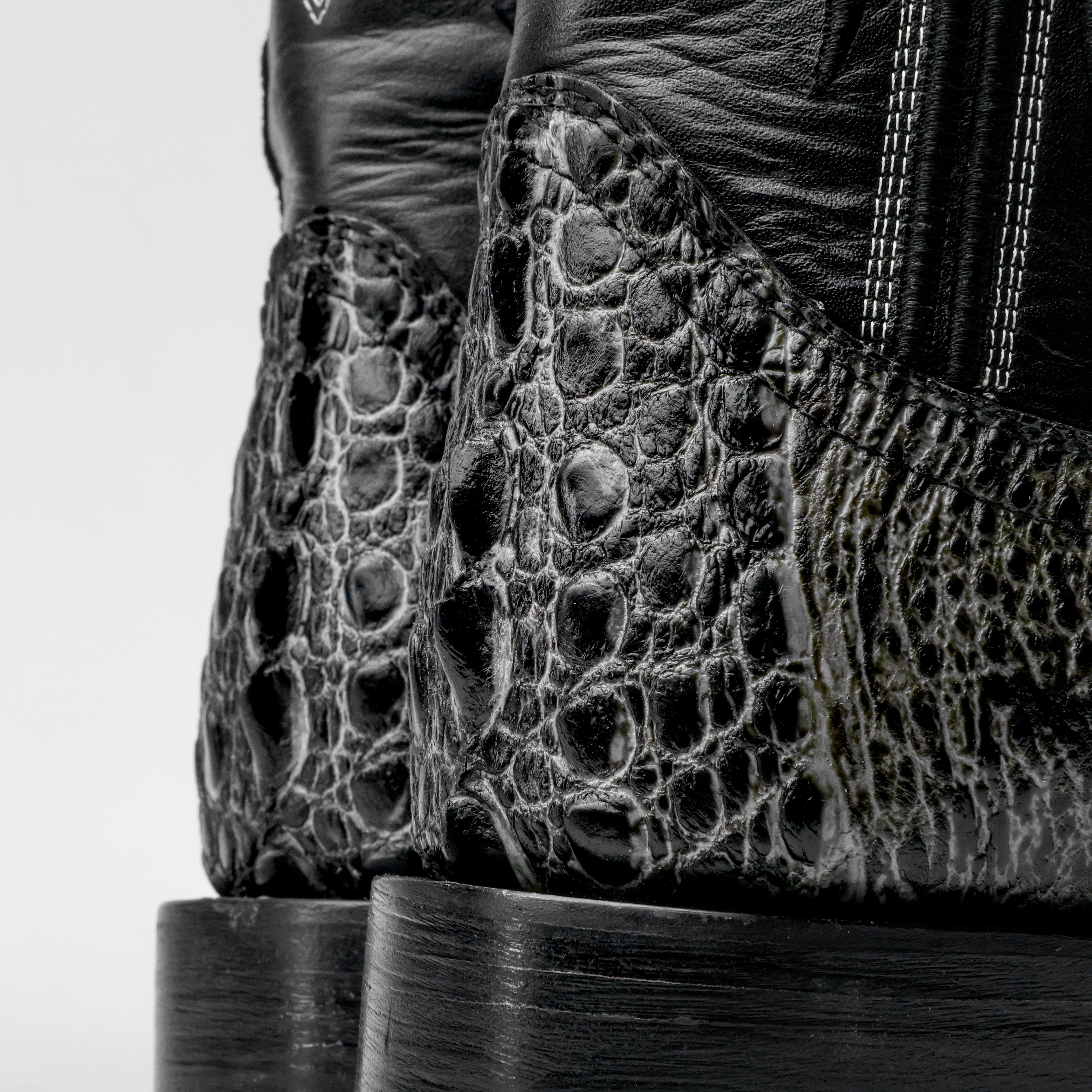 Grey Snapping Turtle Leather Boots - Square Toe