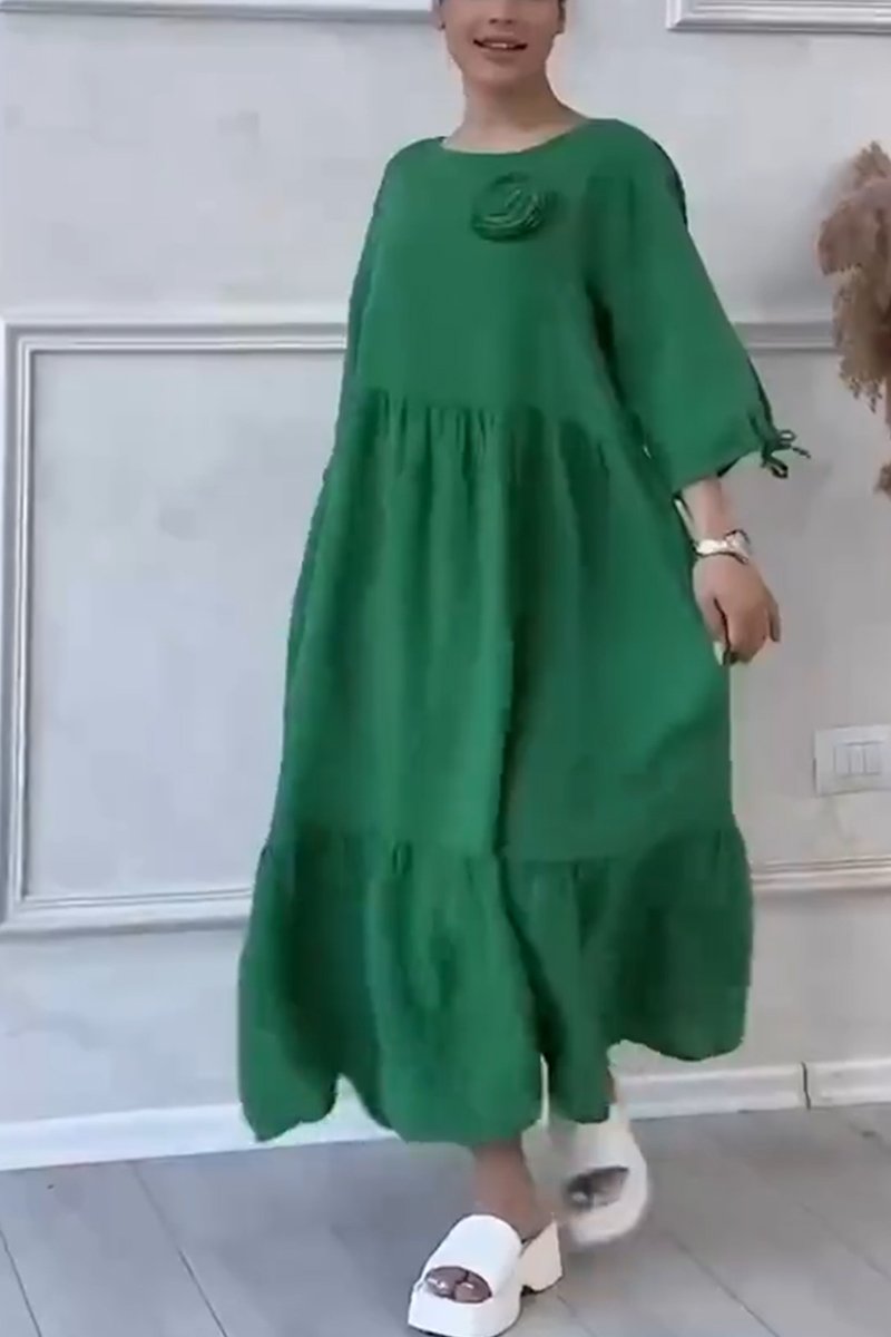 Women's Casual Cotton and Linen Gathered Floral Dress