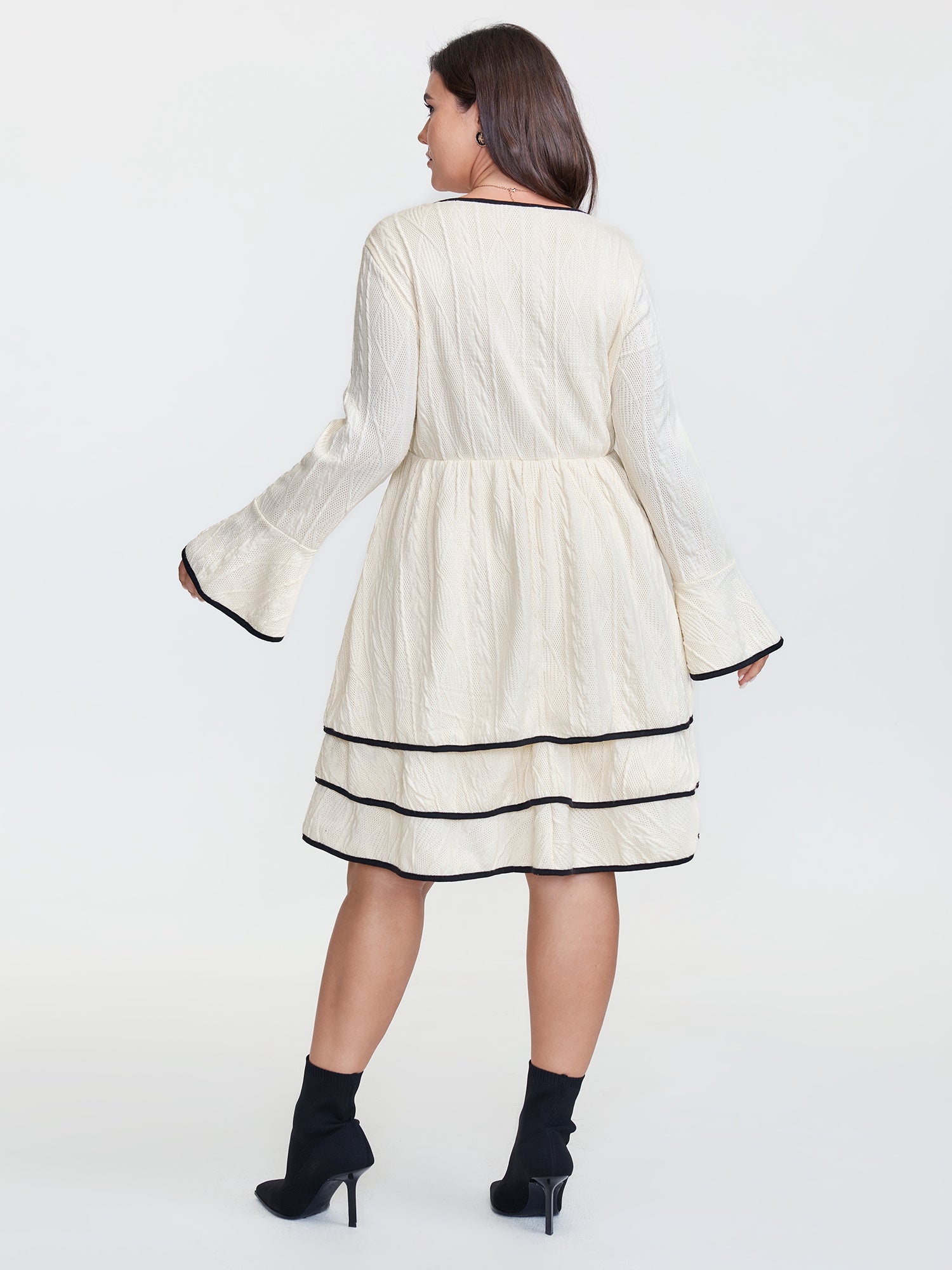 Textured Layered Hem Color Contrast Mini Dress