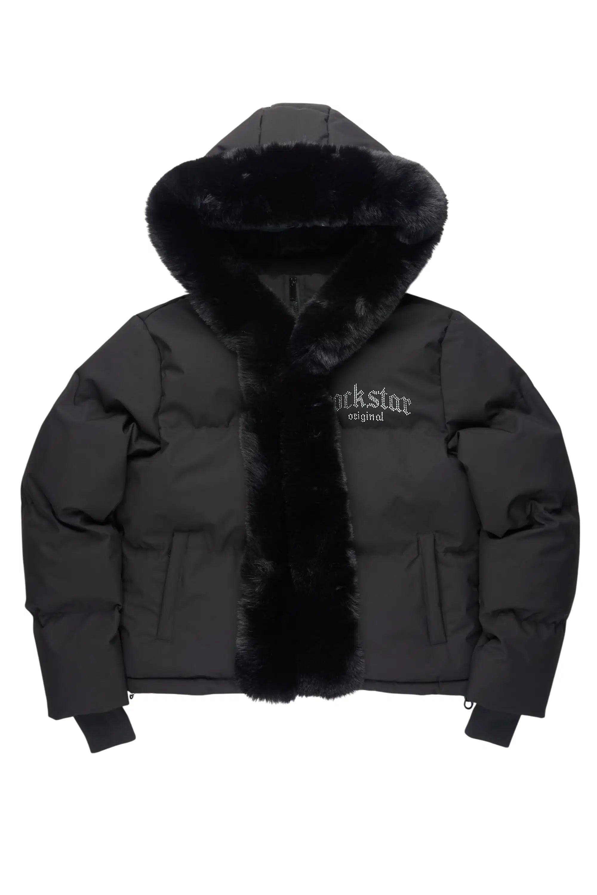 Dontaisha Black Puffer Jacket With Fur Trim
