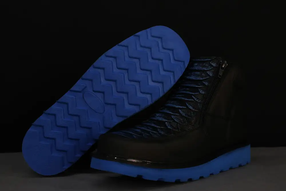 Men’s Black Python Cowboy Shoes With Ultra Light Blue Soles