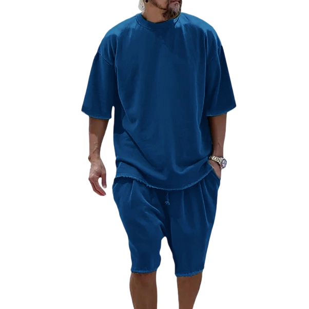 🔥🔥Men’s Cotton Relaxed Fit Sweat Set – Casual T-Shirt & Shorts Lounge Outfit