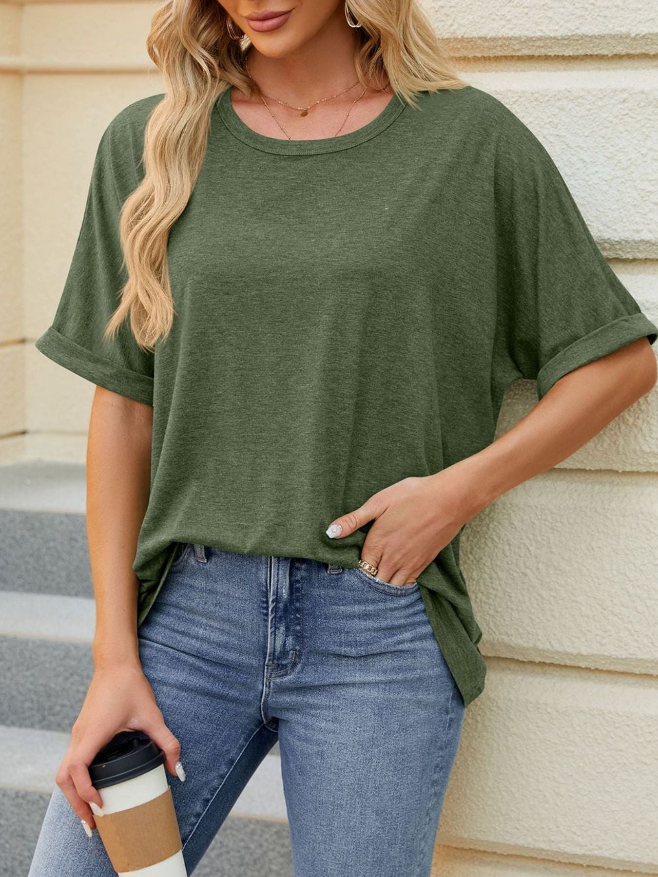 Casual Loose Fit Rolled Sleeve T-Shirt