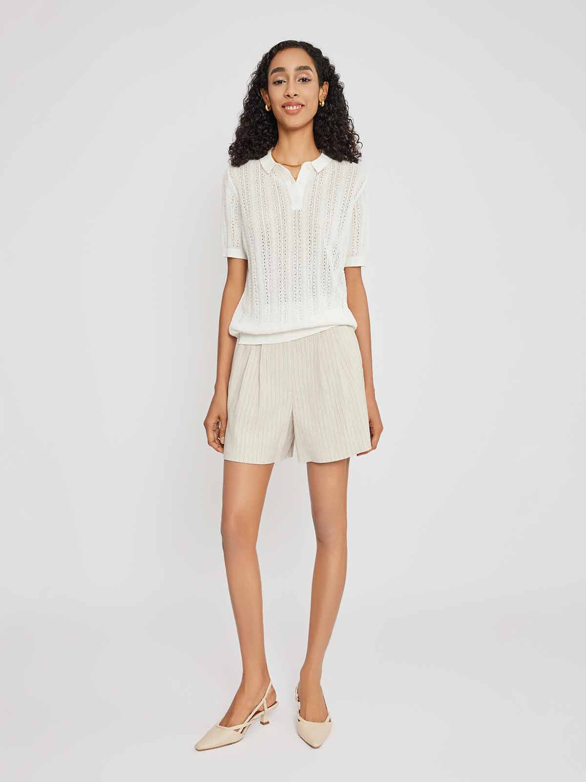 ASOBIO Ribbed Knit Polo Top