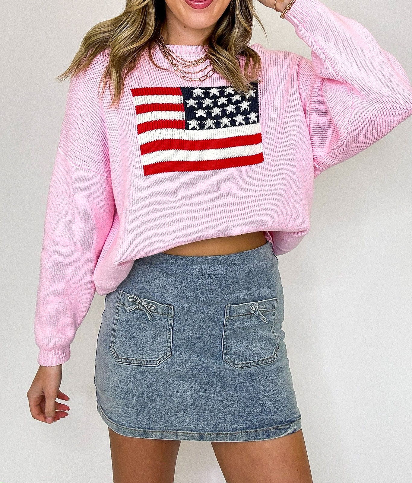 Cotton Candy Liberty American Flag Knit Sweater