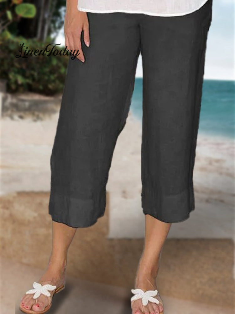 Plus Size Elastic Waist Solid Short Pants