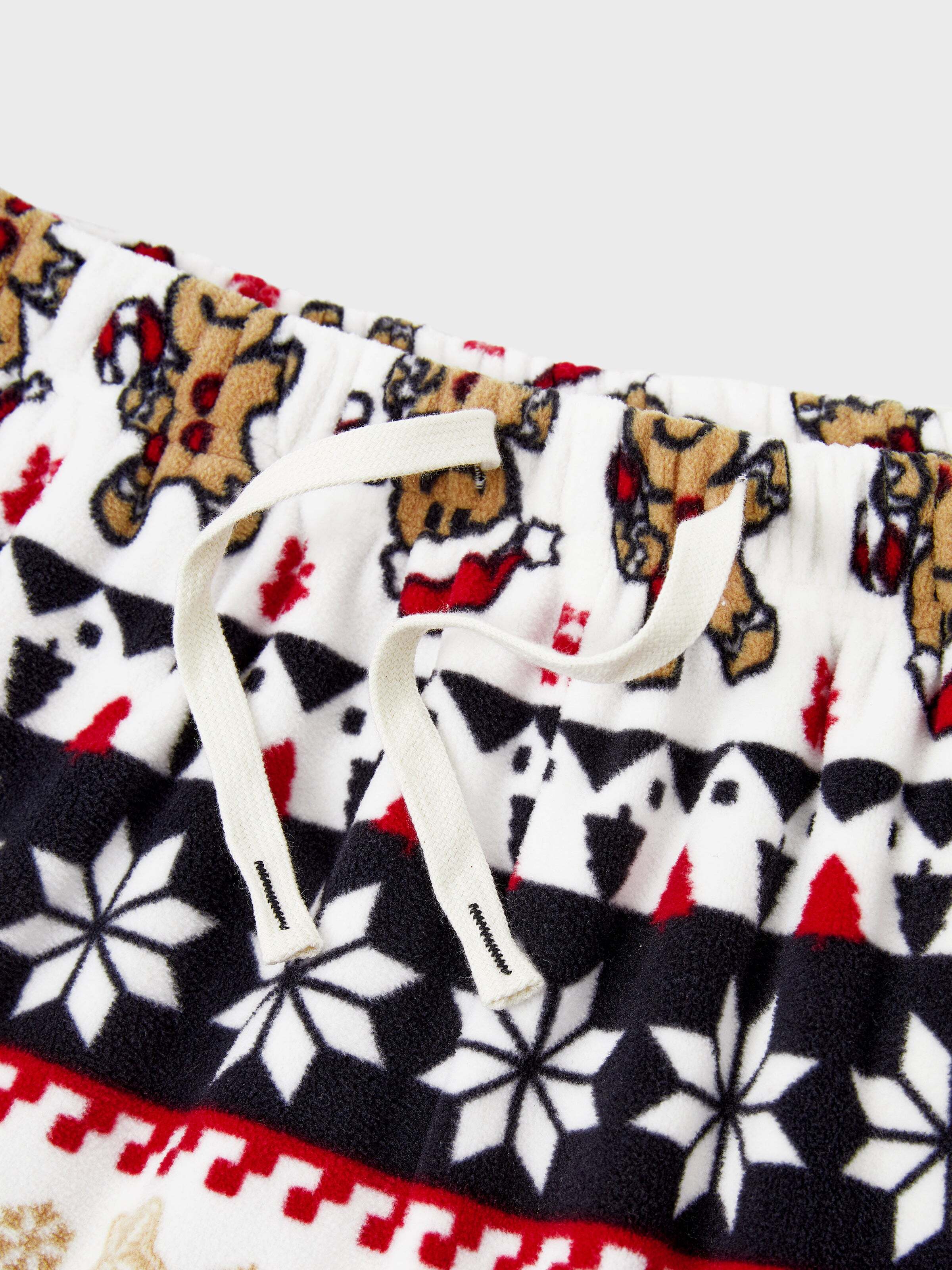 Christmas Matching Family Fleece Pajamas Set Gingerbread and Snowflake Print PJS with Christmas Socks Red