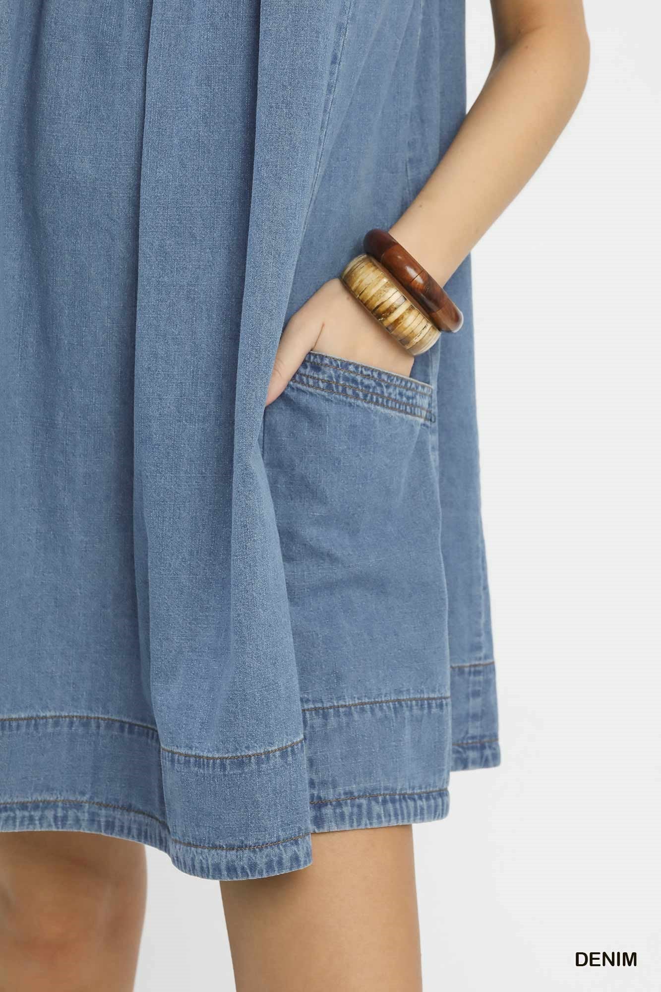 Umgee Stone Washed Denim Mini Dress