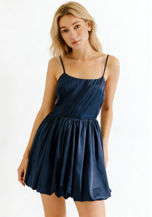 Alexa Navy Satin Mini Dress