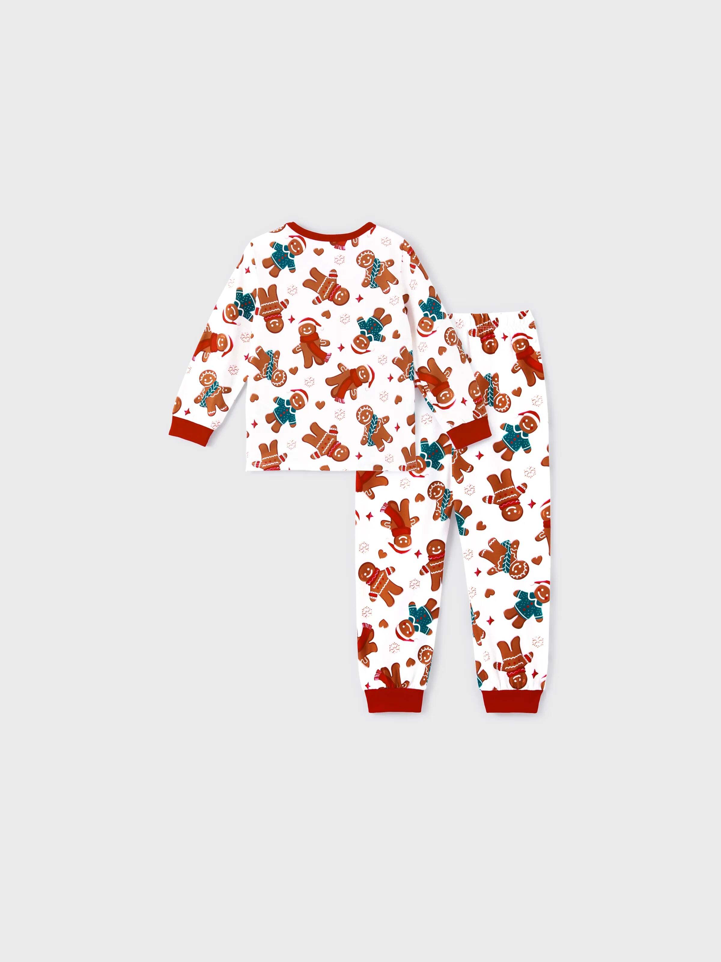Christmas Family Matching Cartoon Gingerbread Man Allover Print Pajamas Sets with Christmas Socks White