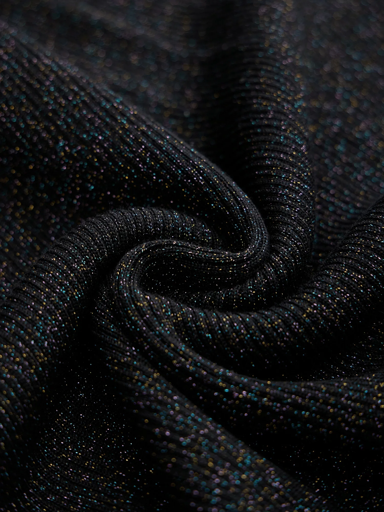 Wool Gold Silver Yarn Long Sleeve Knit Dress