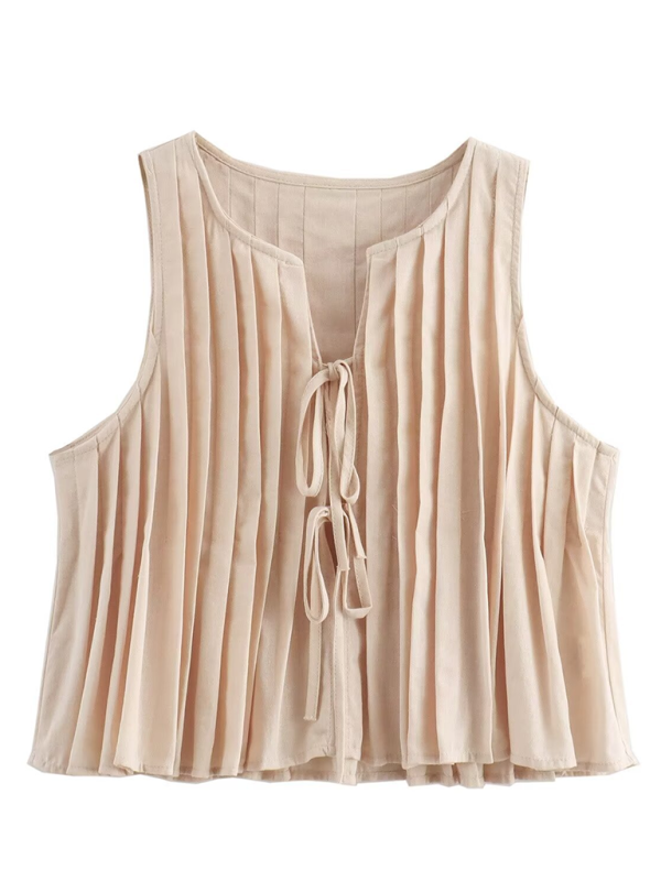 Simple Pleated Shirt Vest Skirt Suit