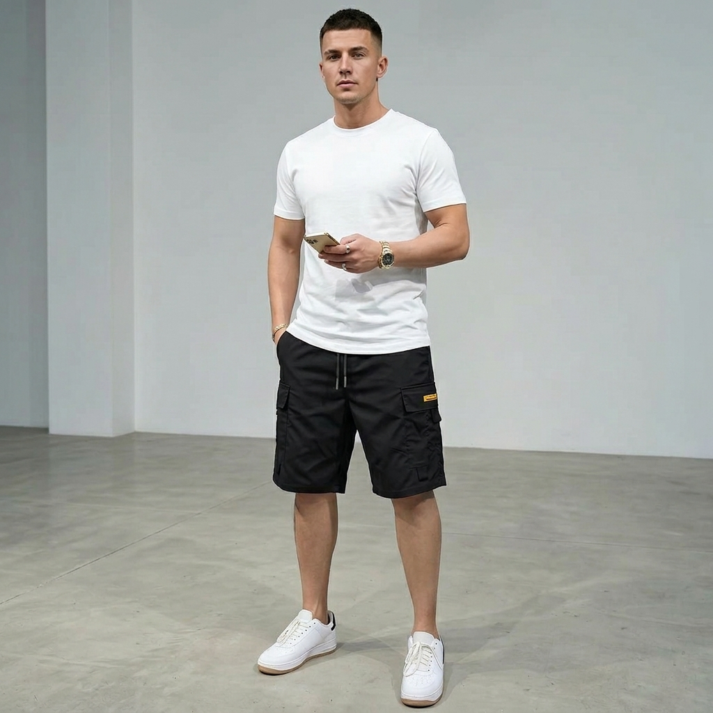 Men's Multi-Pocket Cargo Shorts Casual Streetwear Set