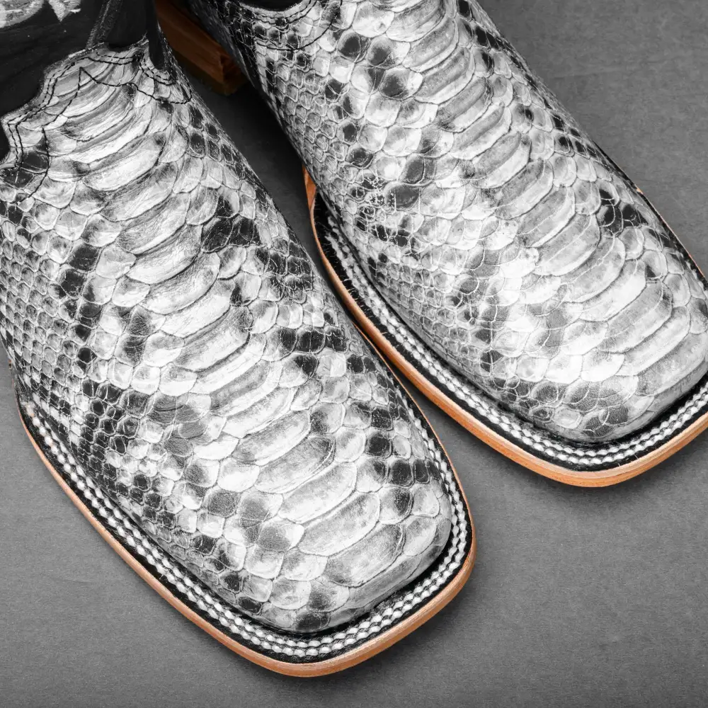 Natural Python Leather Boots - Square Toe