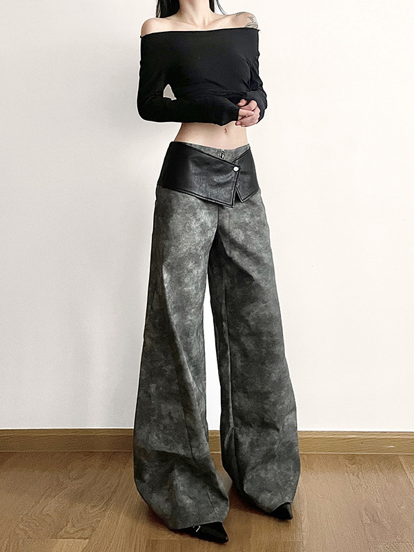 High-Waisted Split-Joint Zipper Loose Wide Leg Trousers Pants