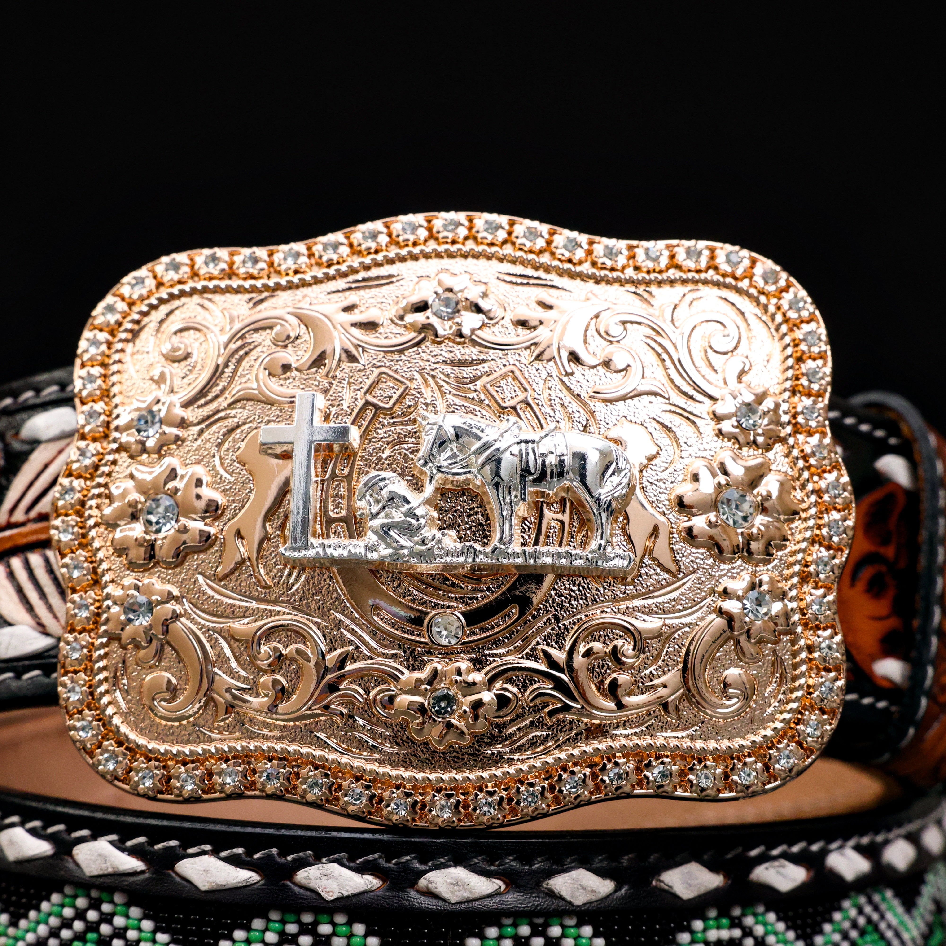2 Inch Hand-Tooled Artesanal Beaded Leather Belt
