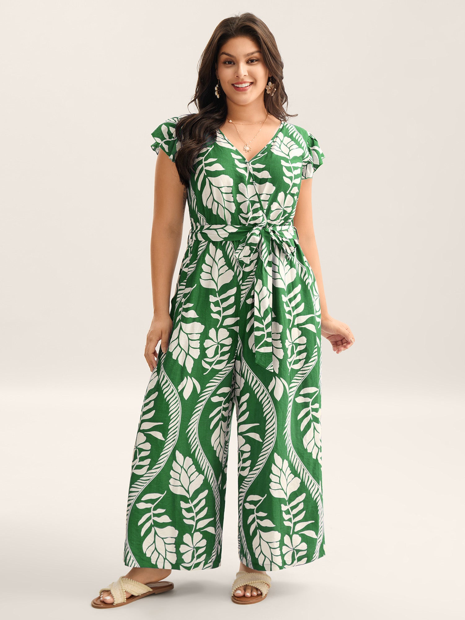 Large Floral Print Pockets Jumpsuit
