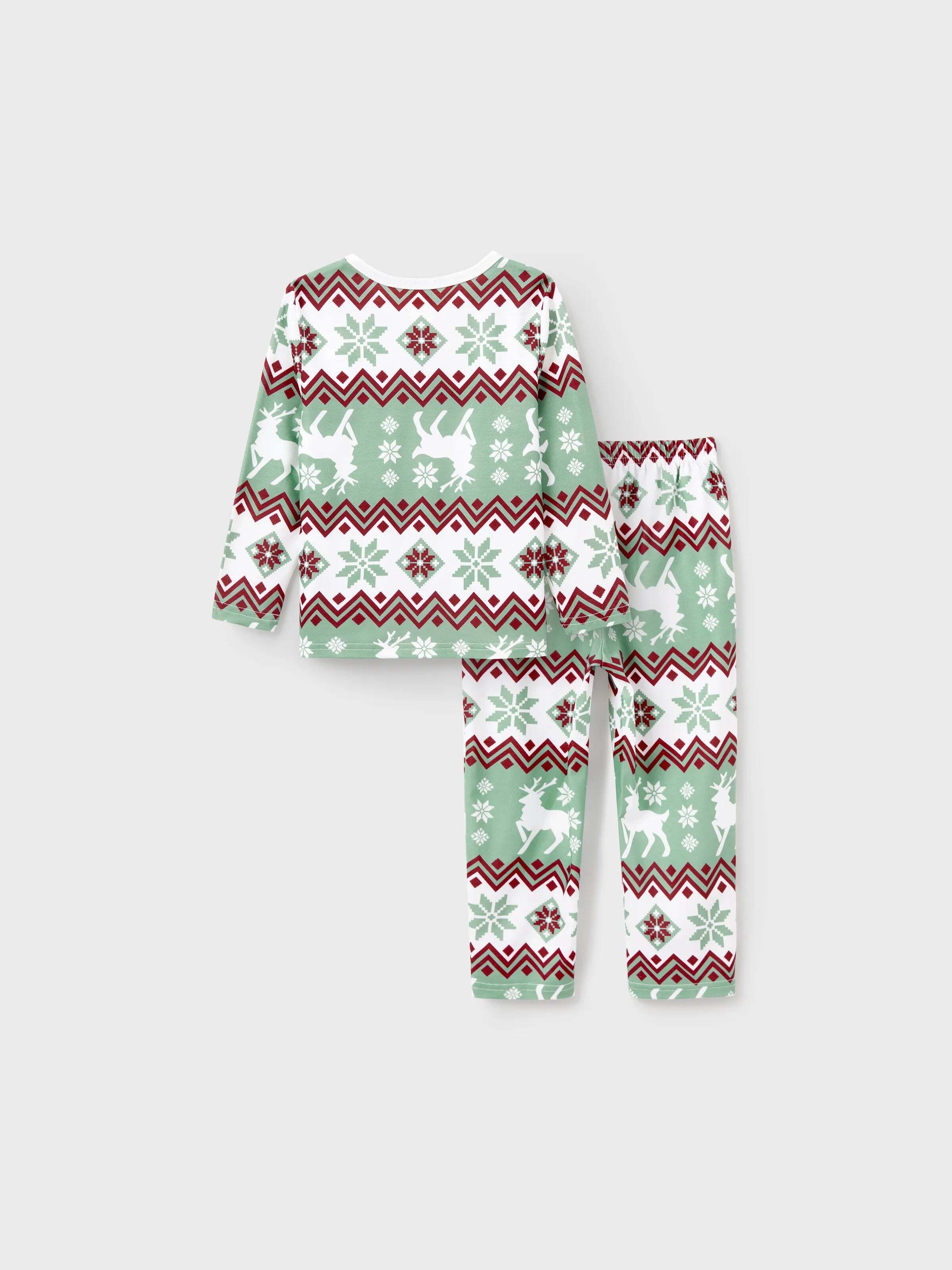Christmas Matching Family Pajamas Set Christmas Spirit and Snowflake Print PJS with Christmas Socks Pale Green