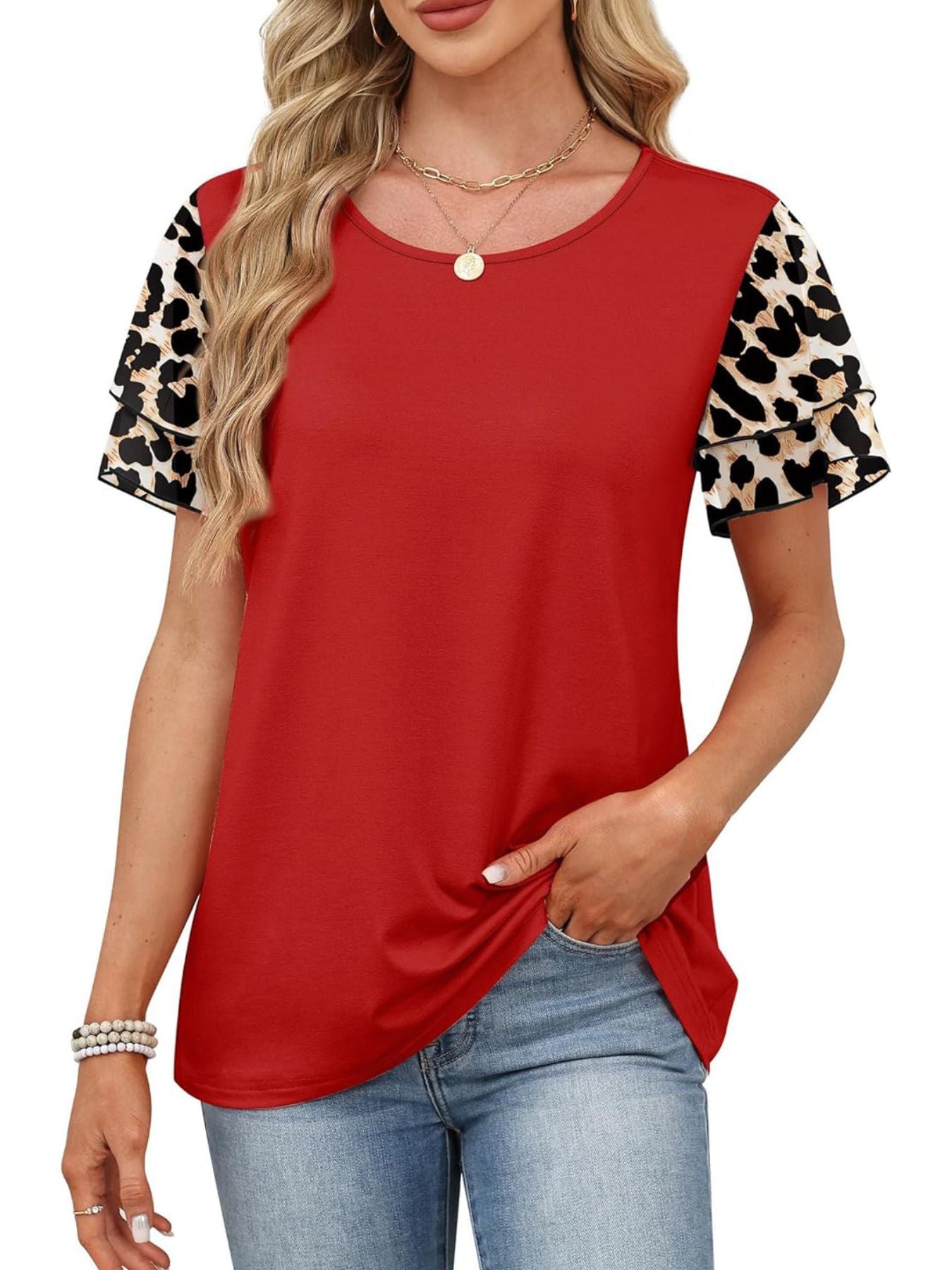 Layered Short Sleeve Round Neck T-Shirt