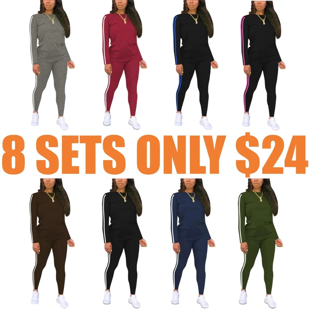 Women's Striped Print Long Sleeve Top & Pants Two-piece Set