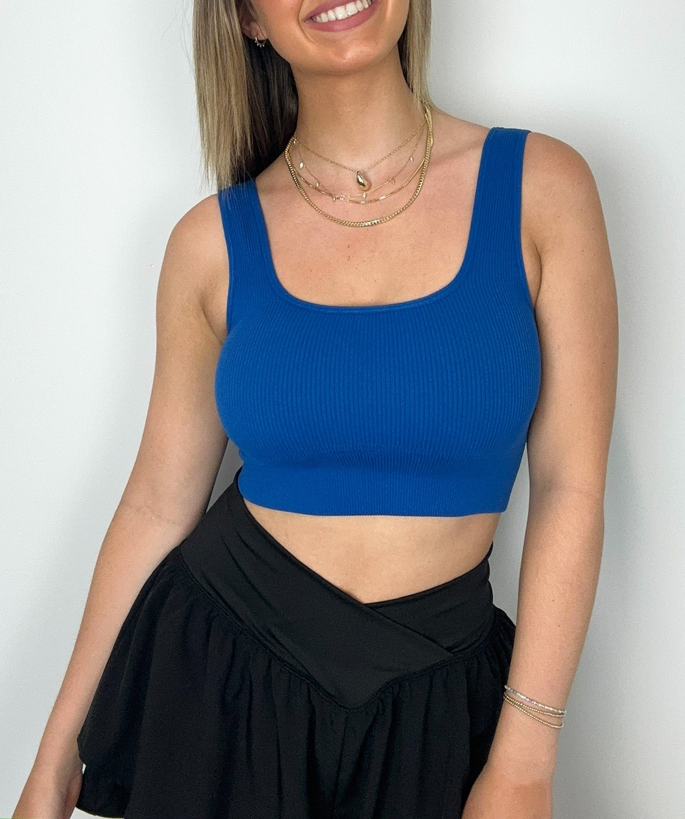 Ribbed Square Neck Cropped Bra Top