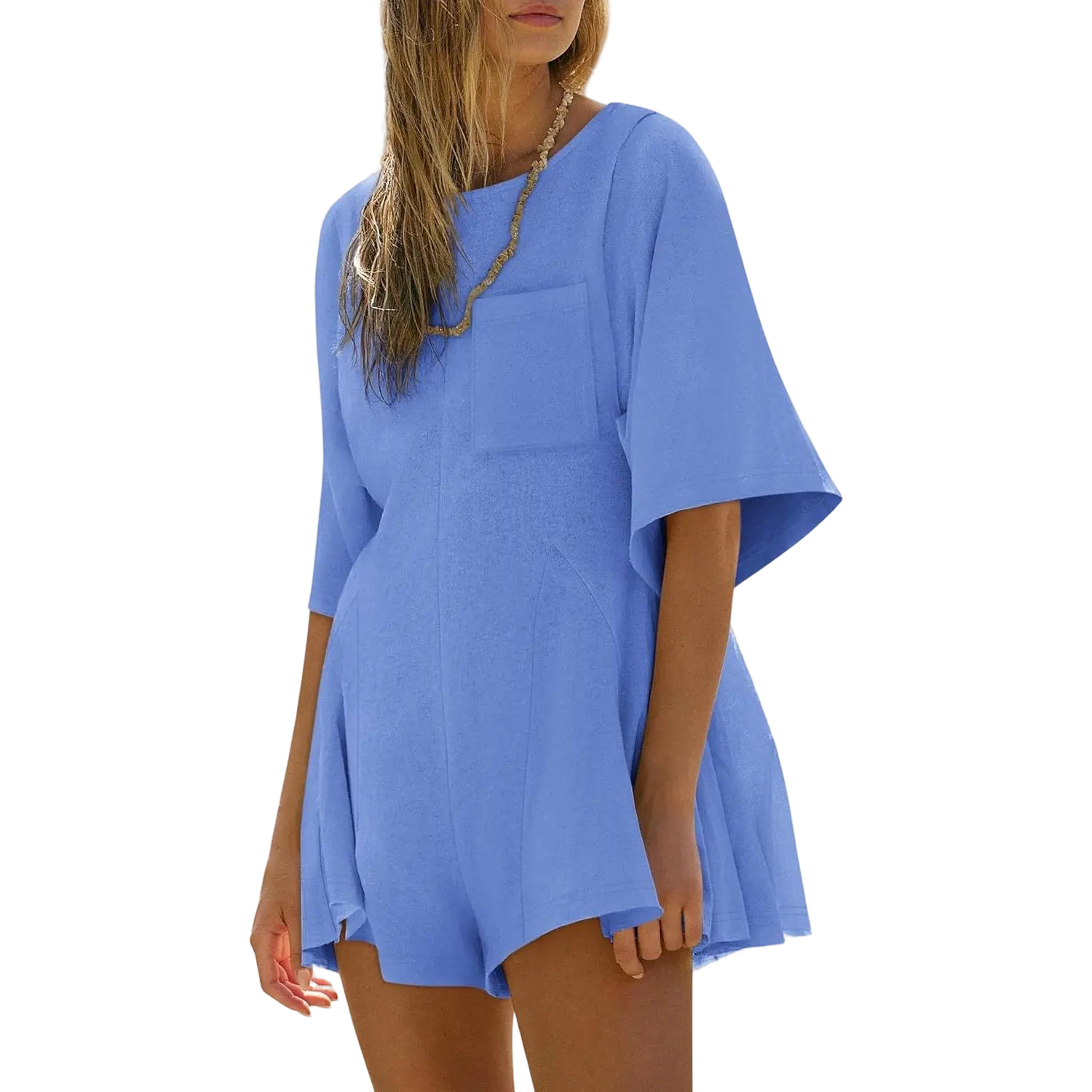 🔥🔥Easter Sale!Women Spring Outfits Summer Casual Short Sleeve Crew Neck Loose Jumpsuits with Pocket