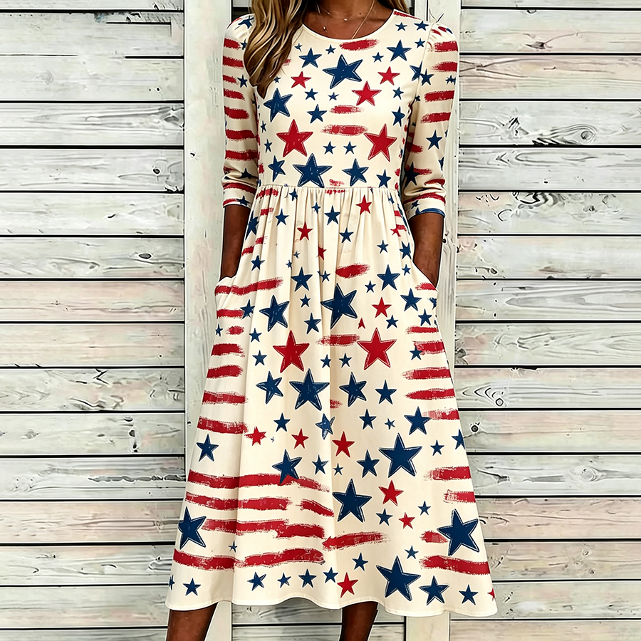 Women's Casual Pentagram Printed Round Neck Dress