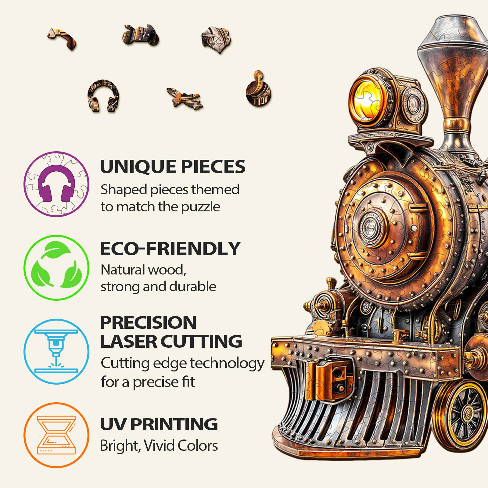 Mechanical Steam Train Wooden Jigsaw Puzzle