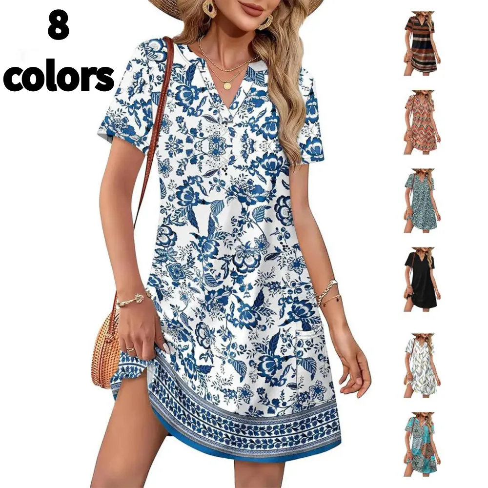 2026 Women‘s V Neck Wedding Summer Dress with pockets