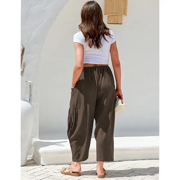 Womens Linen Wide Leg Pants Oversize Casual Loose Fit Beach Palazzo Harem Pants