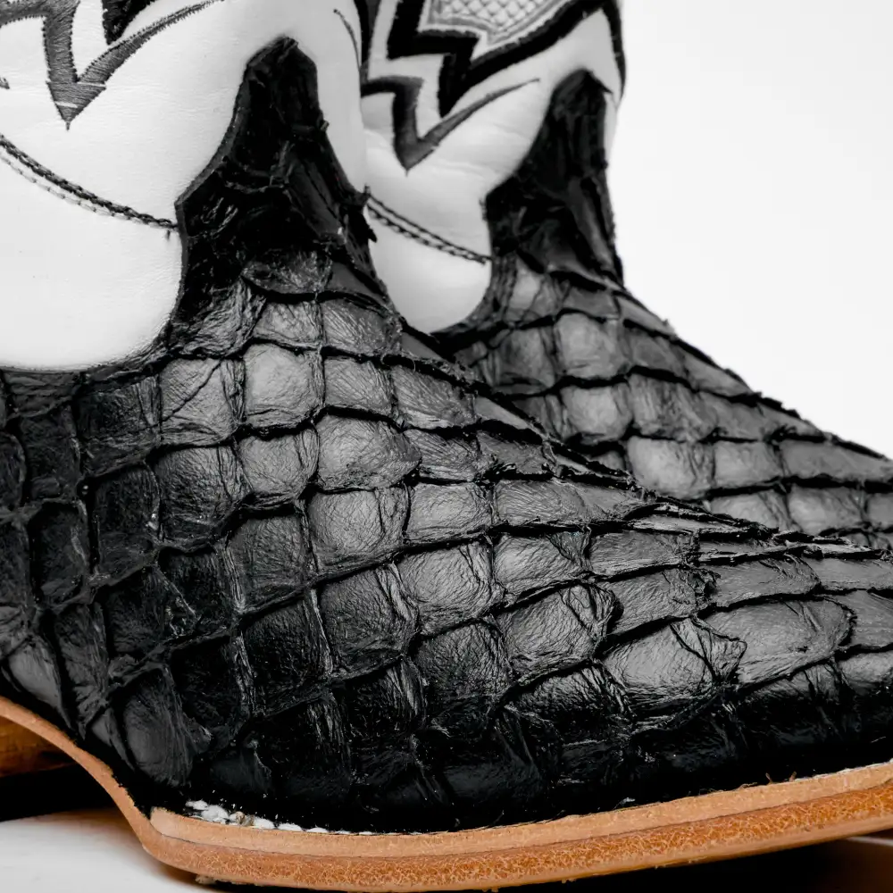 Black Mini Pirarucu Leather Boots - Square Toe