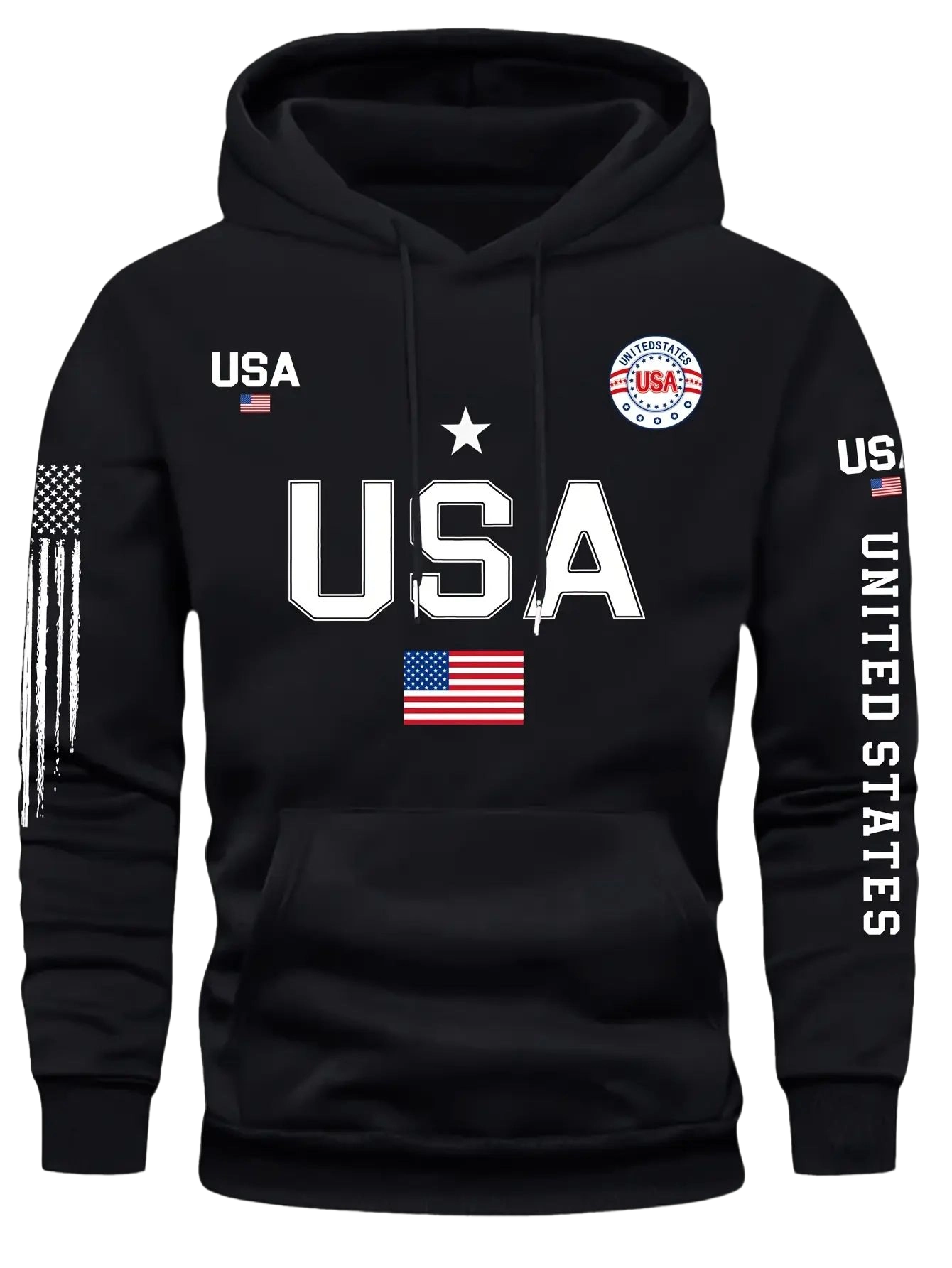USA flag print hoodie men's fleece sweatshirt, 2026 spring pullover hooded sports hoodie