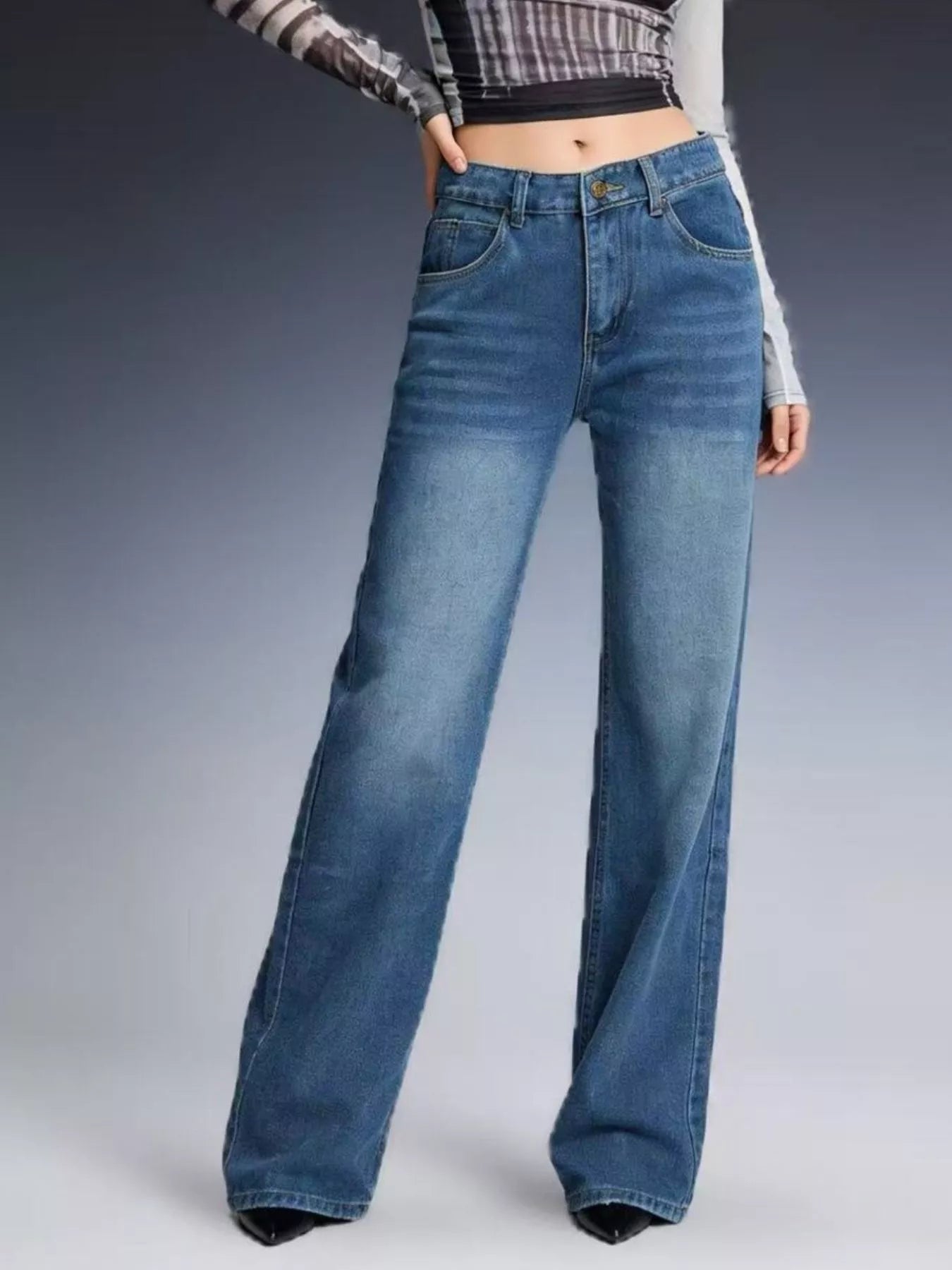 Vintage Wash Wide Leg Jeans