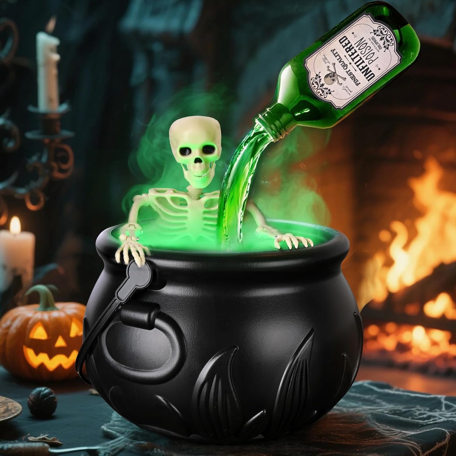 Cauldron Halloween Decor with Magic Floating Potion Bottles and Diffuser