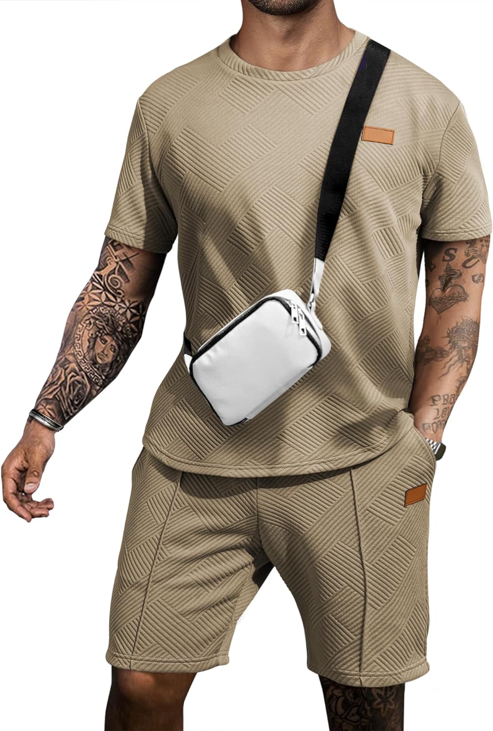 Men's Casual T-Shirts and Shorts Set Summer Jacquard Outfits Short Sleeve Polo Suit 2 Piece Shorts Sweatsuits