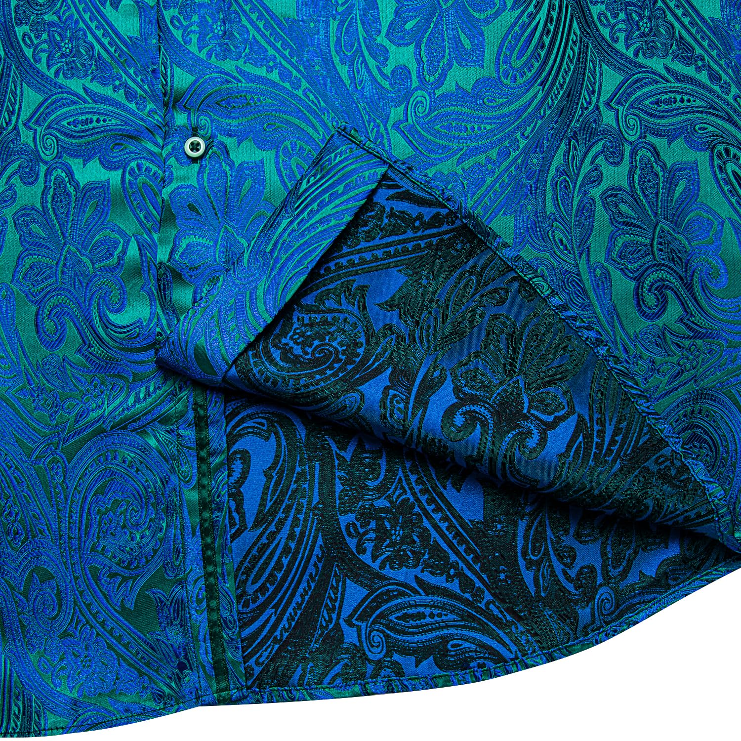 Men's Paisley Dress Shirt Long Sleeve Wrinkle Free Button Down Cowboy Shirts - Blue&green&paisley