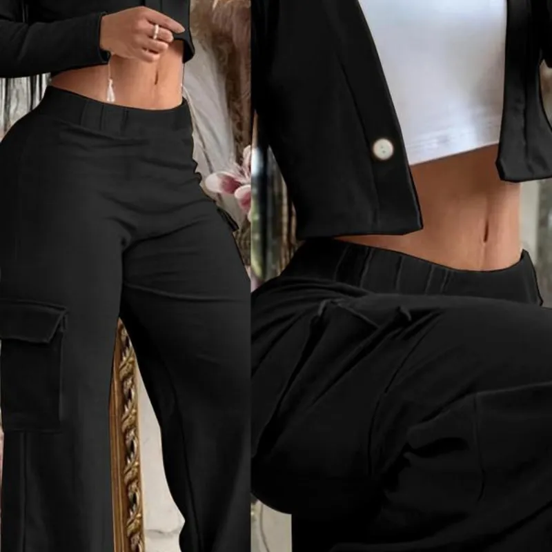 2 Piece Set for Women Casual Suit Cardigan Button with Pocket