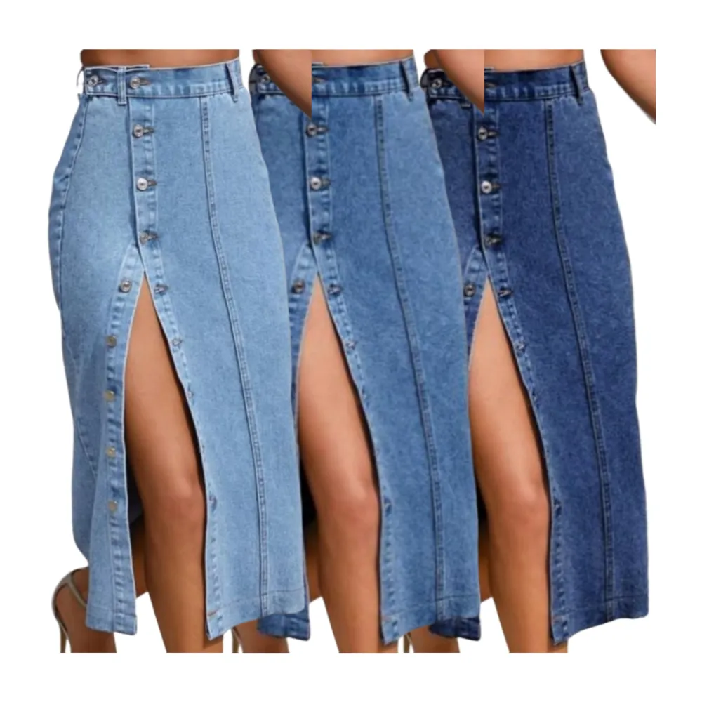 Women's Button Front Denim Skirt