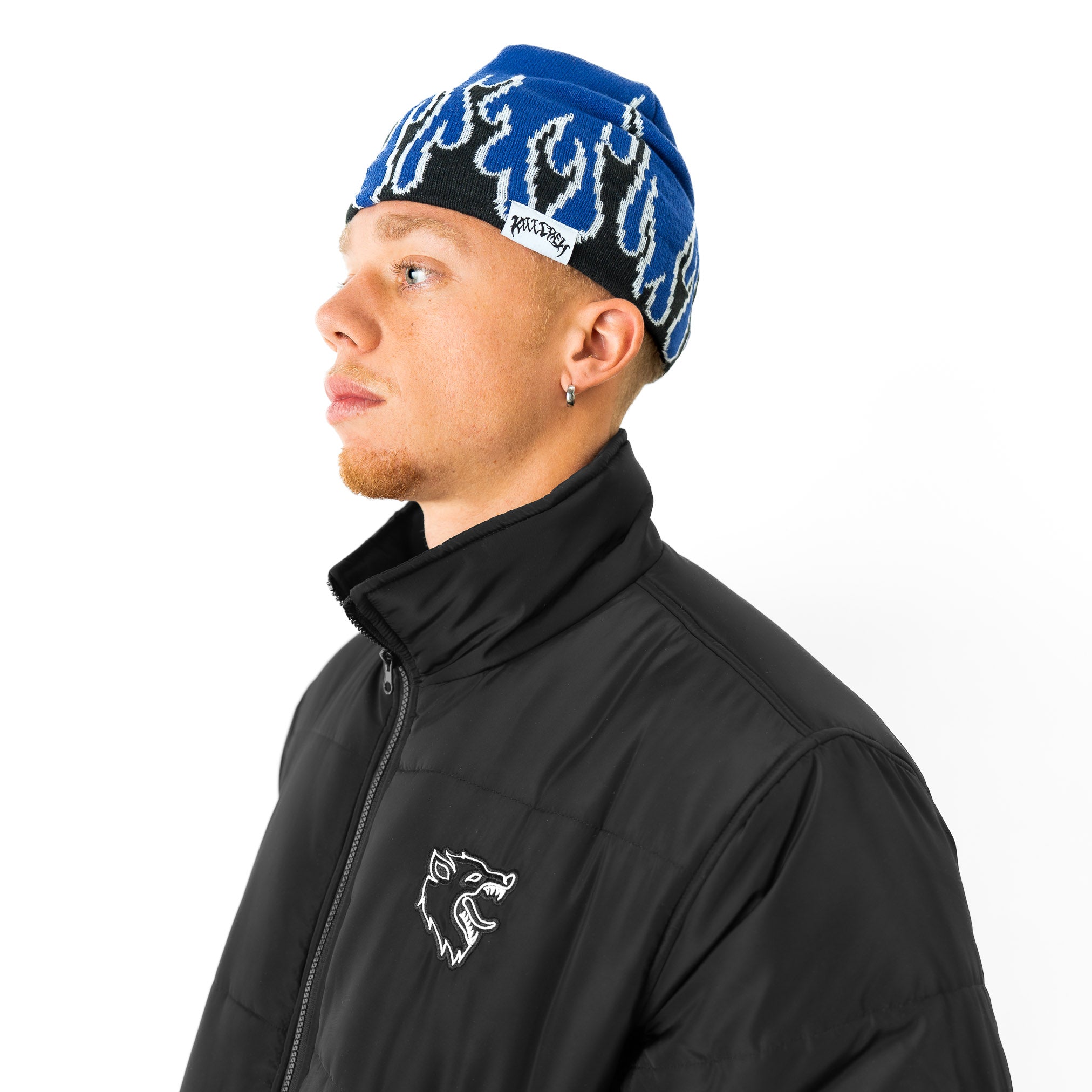 FLAME SKULL CAP BEANIE - BLUE / BLACK