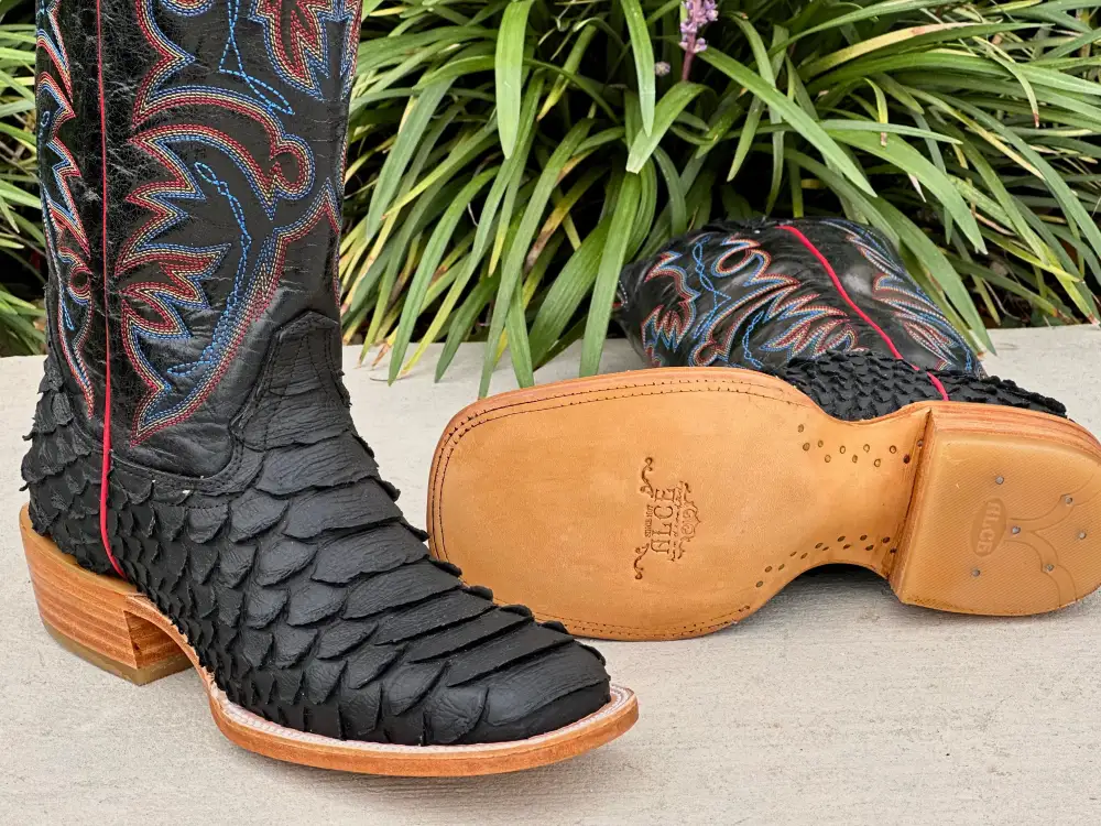 Mens Black Matte Python Leather Boots With Black Shaft