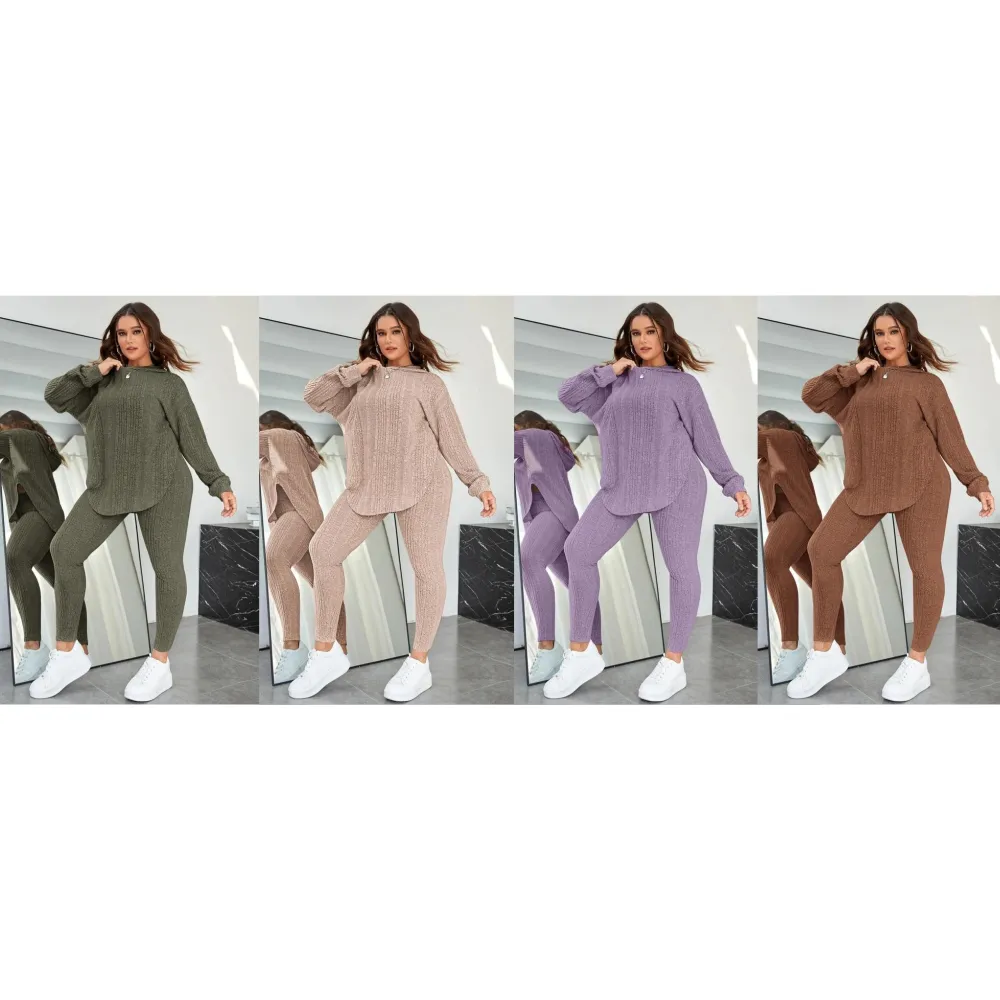 Plain Split Curved Hem Hoodie & Leggings Lounge Two-piece Set