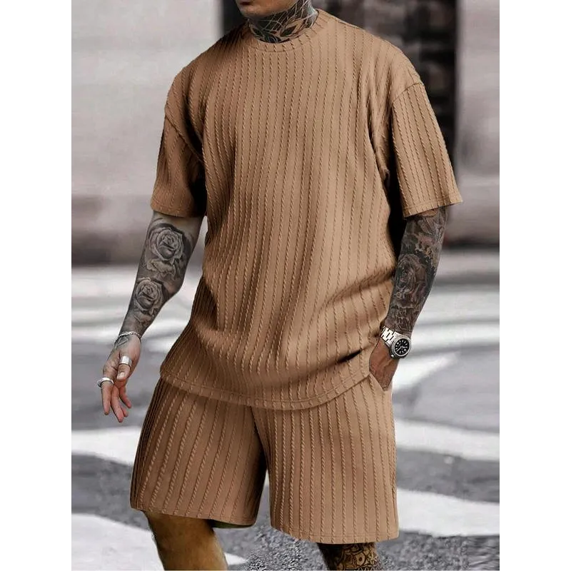 Men's Two-Piece Set: Drop Shoulder Tee & Drawstring Shorts