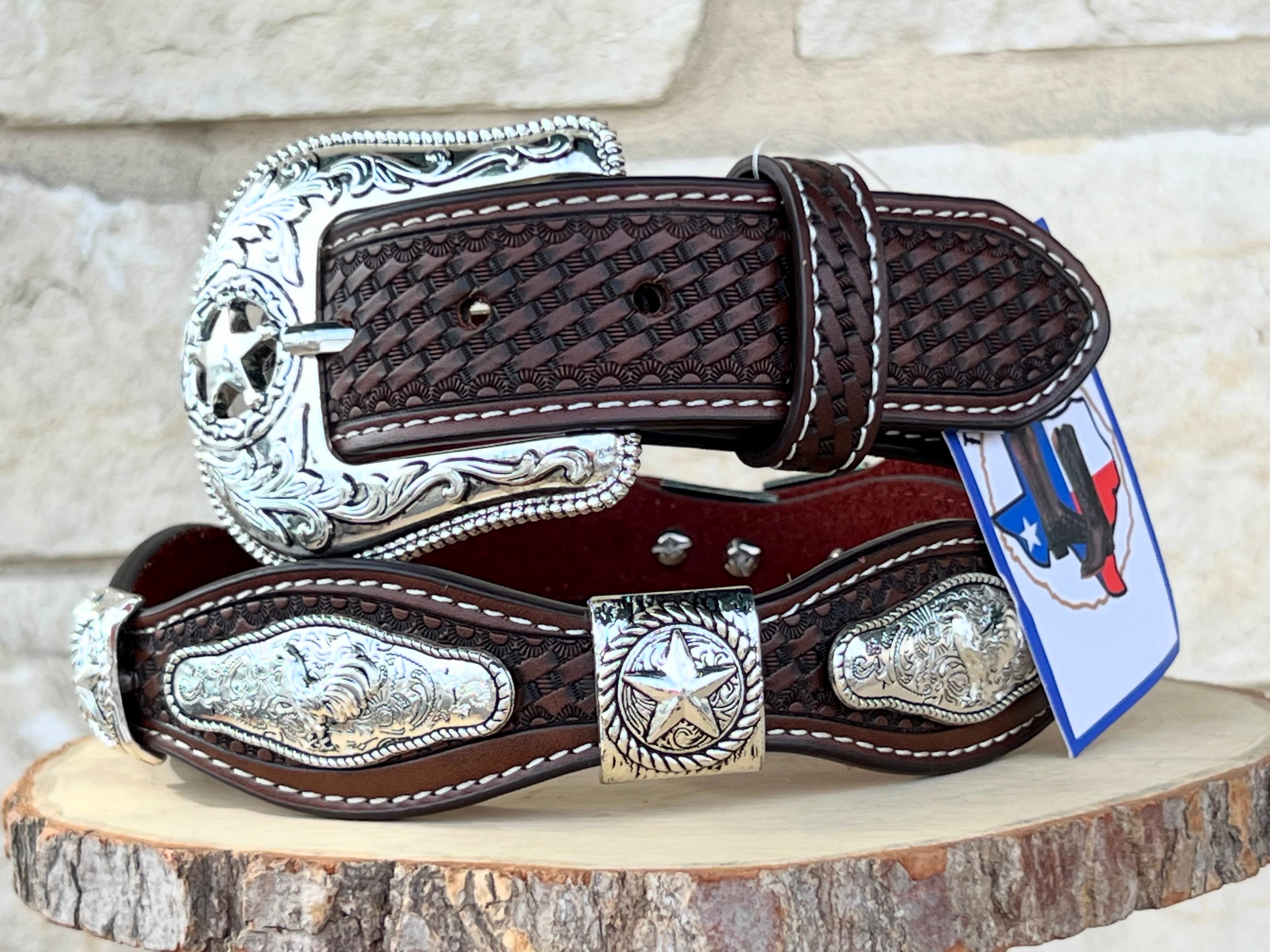 Men’s Brown Leather Belt With Rooster Concho