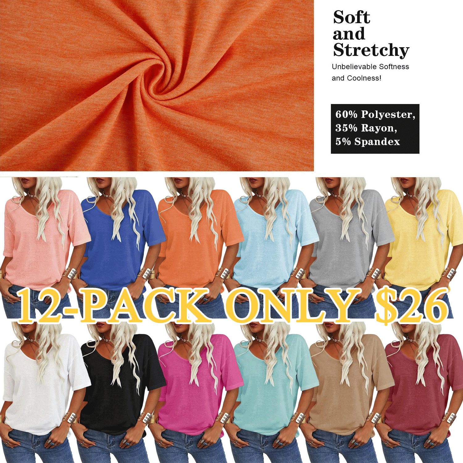 🌟🌟Women’s Soft V-Neck Casual Loose Fit T-Shirt