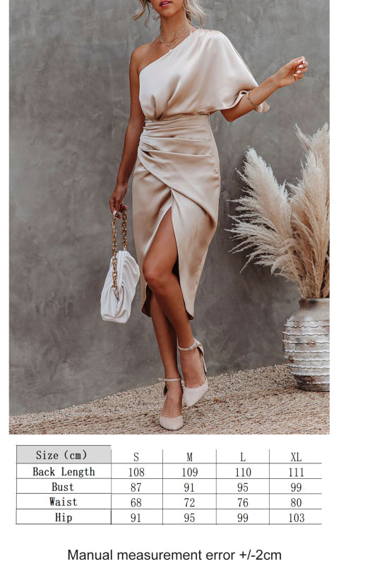 One Sleeve Irregular Pleated Waist Skirt Dress